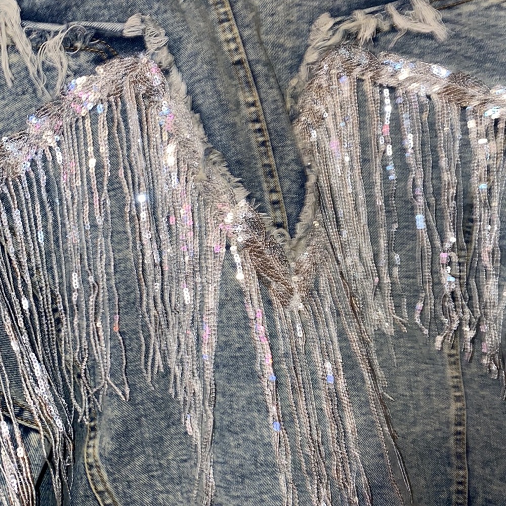 Sequin fringe denim jacket - Picture 2 of 3